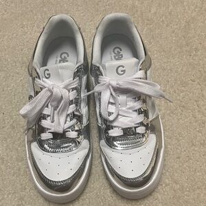 GBG Los Angeles Metallic Silver and White Athletic Shoes